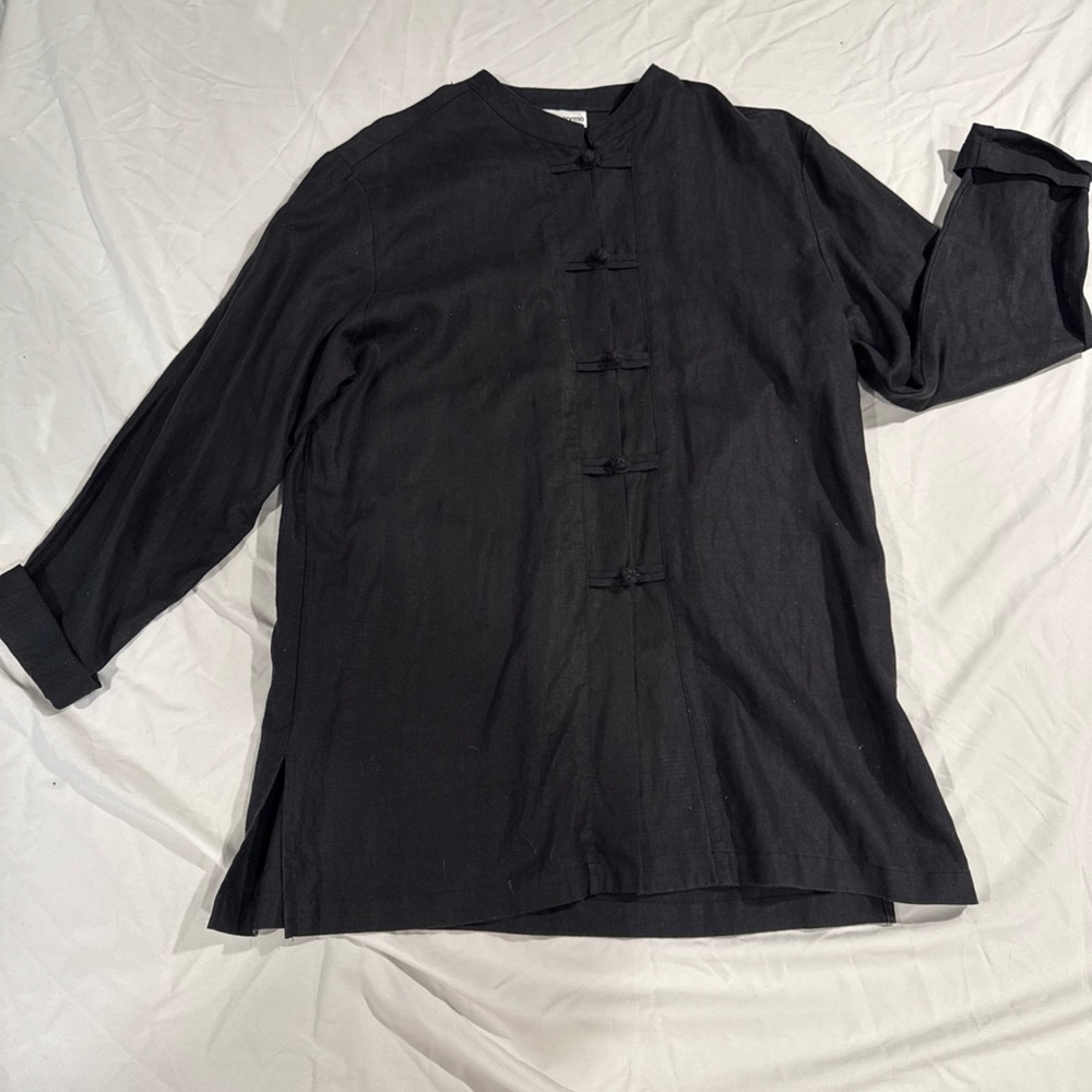 African style Men's Black 100% linen Casual Button Down Shirt